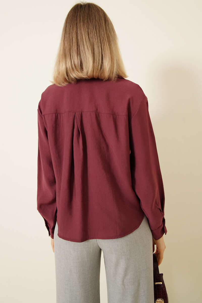 Basic Button Shirt with Shirt Collar - Burgundy