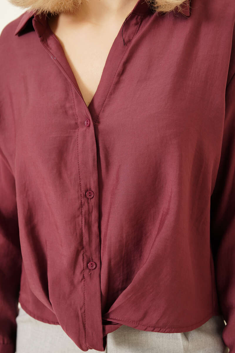 Basic Button Shirt with Shirt Collar - Burgundy