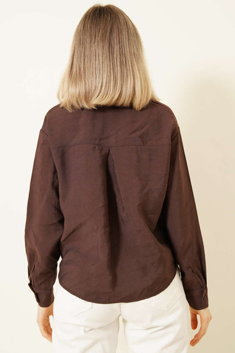Basic Button Shirt with Shirt Collar - Brown