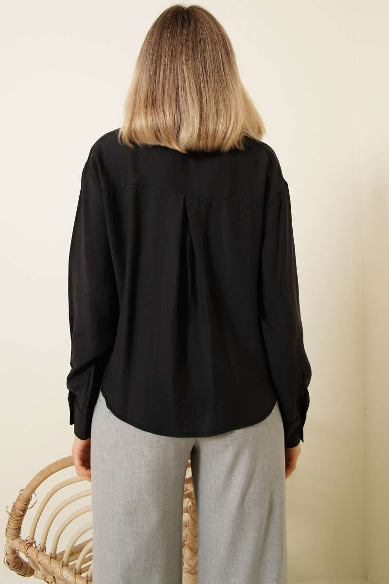 Basic Button Shirt with Shirt Collar - Black