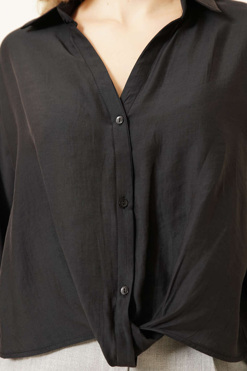 Basic Button Shirt with Shirt Collar - Black