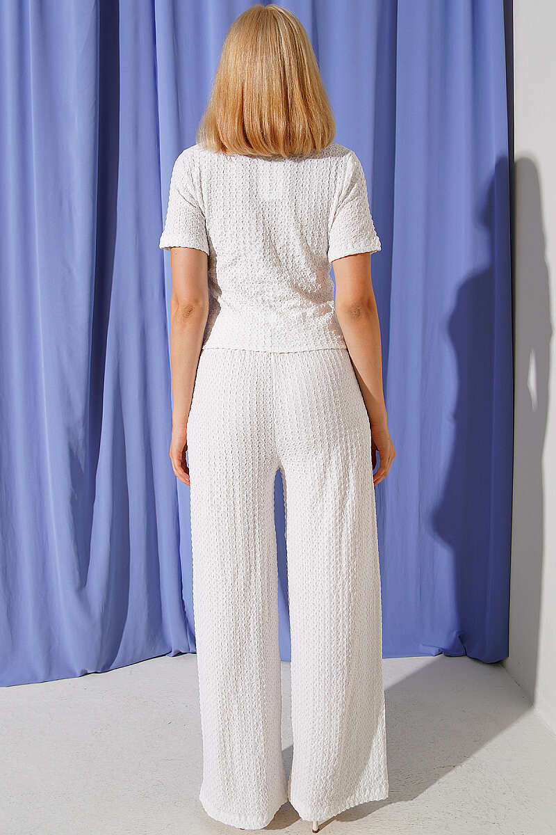Shirt-Collar Bubble Two-Piece Set - White