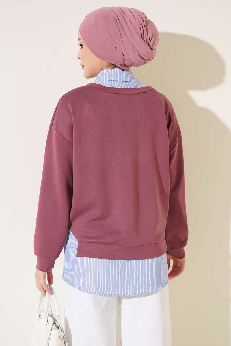 Loycha Shirt-Collar Tunic with Stripe Trim - Magenta