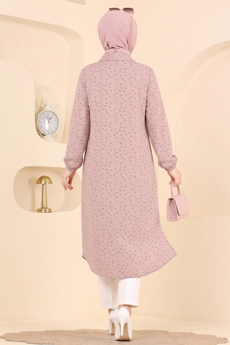 Patterned Shirt-Collar Tunic - Powder-Mink