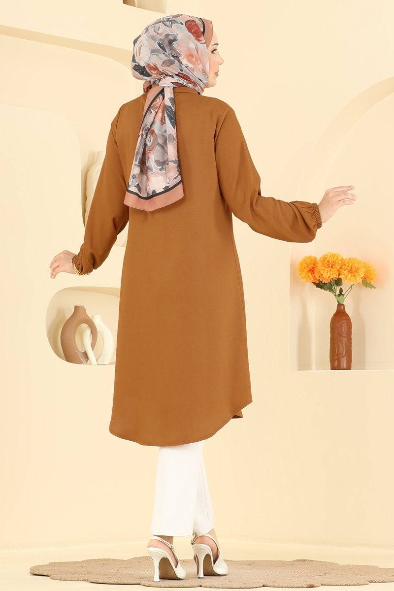 Viscose Tunic with Shirt Collar - Mustard