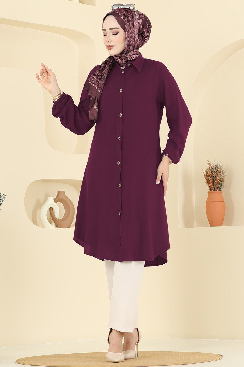 Viscose Tunic with Shirt Collar - Dark Burgundy