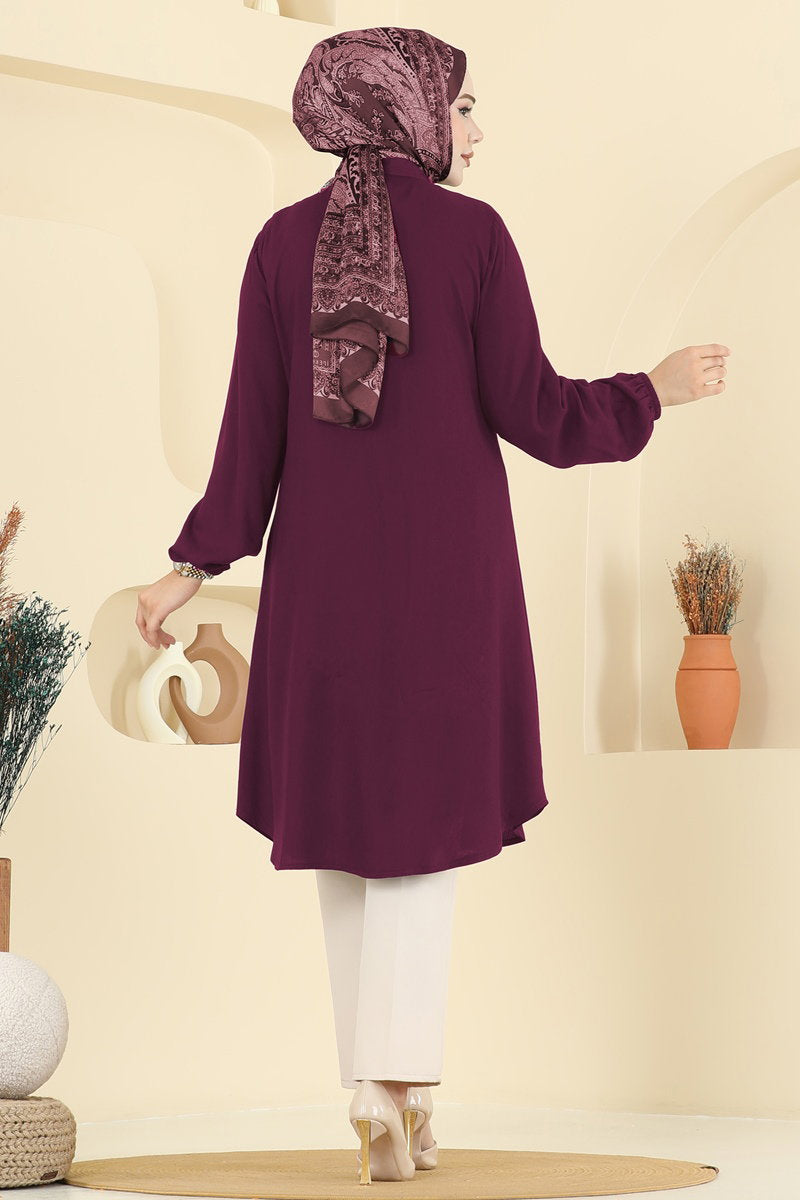 Viscose Tunic with Shirt Collar - Dark Burgundy