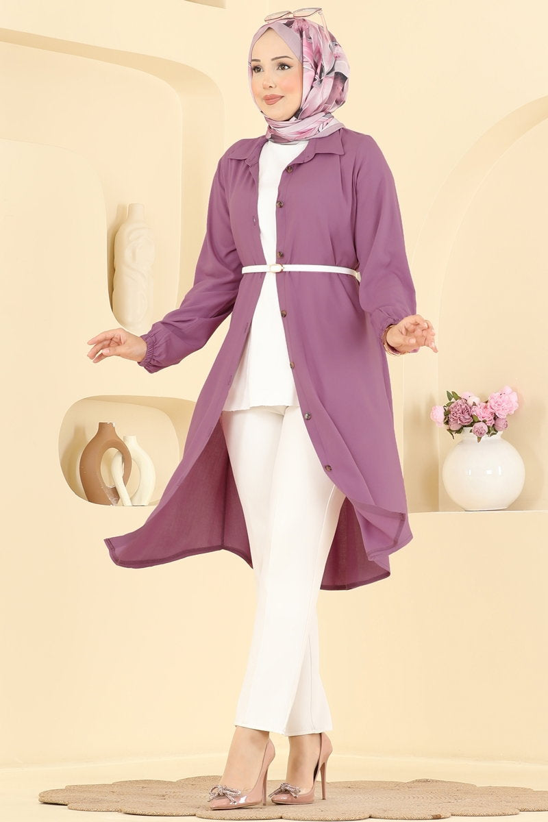 Viscose Tunic with Shirt Collar - Dark Dusty Rose