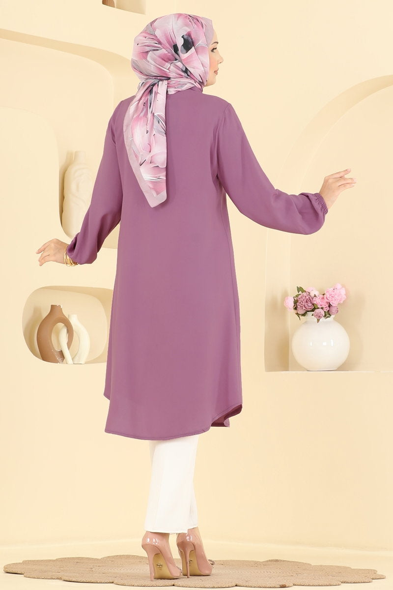 Viscose Tunic with Shirt Collar - Dark Dusty Rose