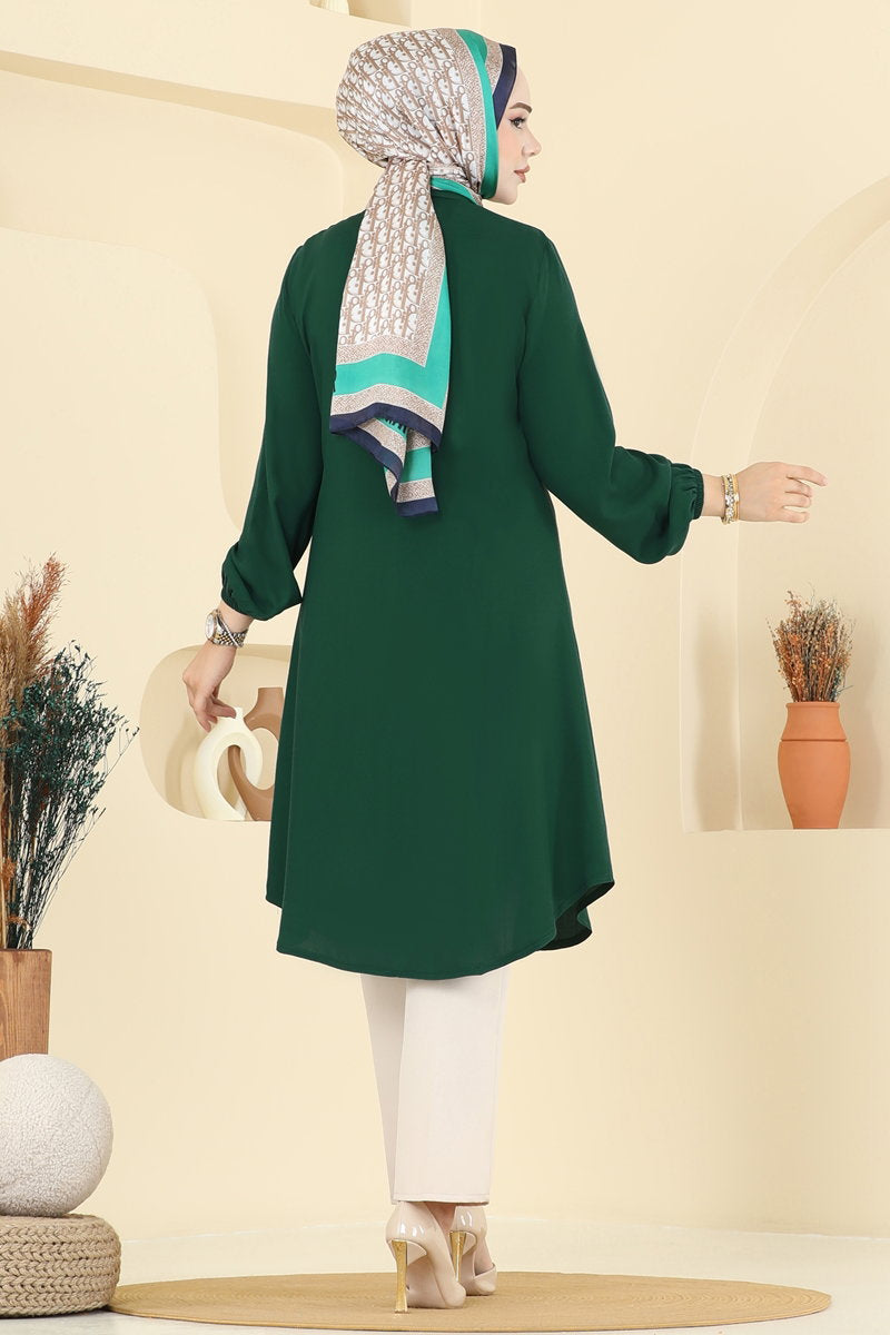 Viscose Tunic with Shirt Collar - Dark Emerald