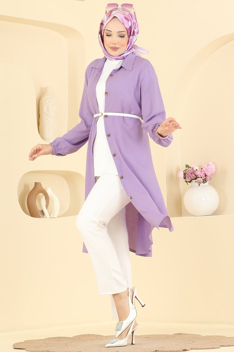 Viscose Tunic with Shirt Collar - Lilac