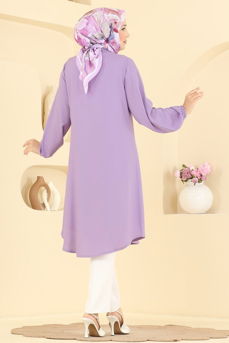 Viscose Tunic with Shirt Collar - Lilac