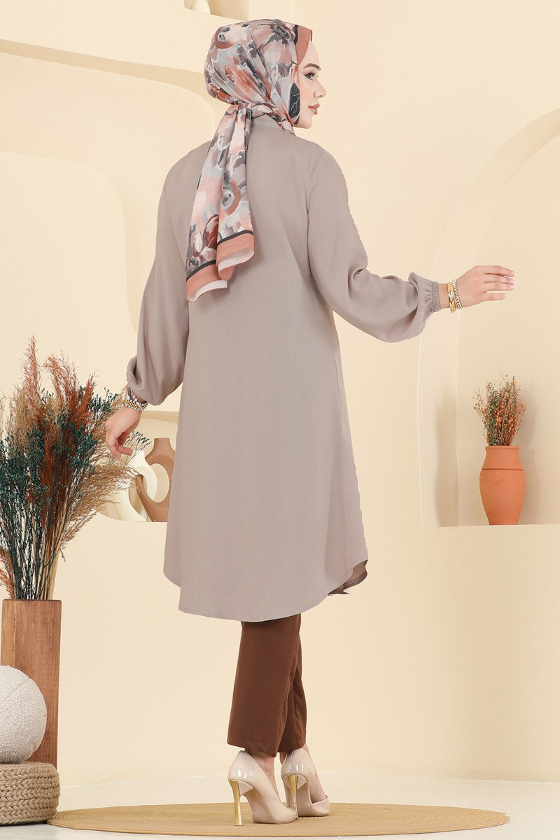 Viscose Tunic with Shirt Collar - Mink