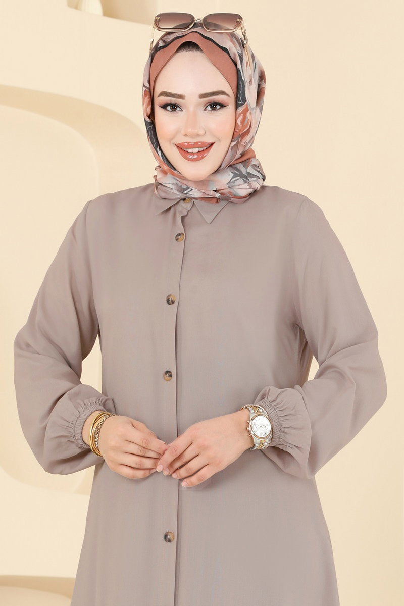 Viscose Tunic with Shirt Collar - Mink