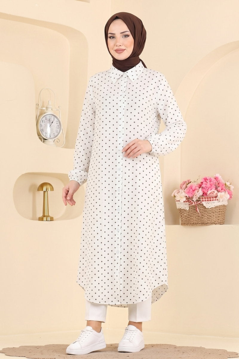 Shirt-Collar Woven Tunic - Ecru