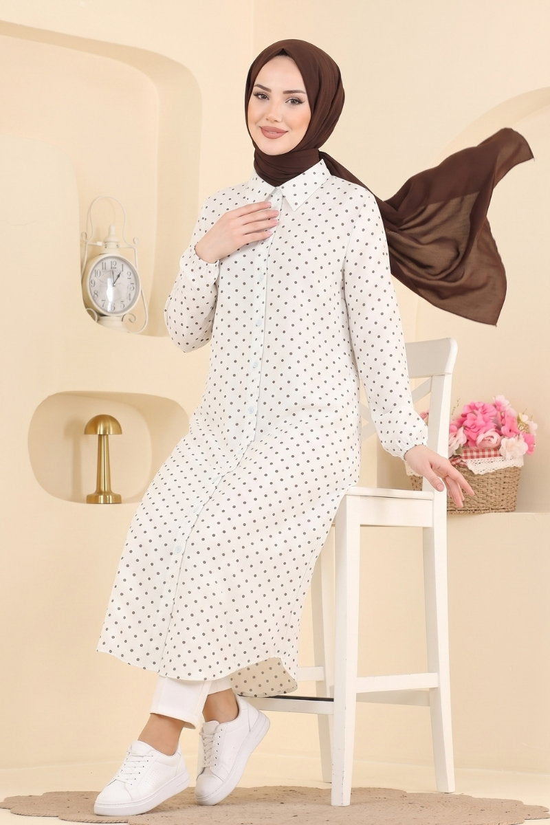 Shirt-Collar Woven Tunic - Ecru