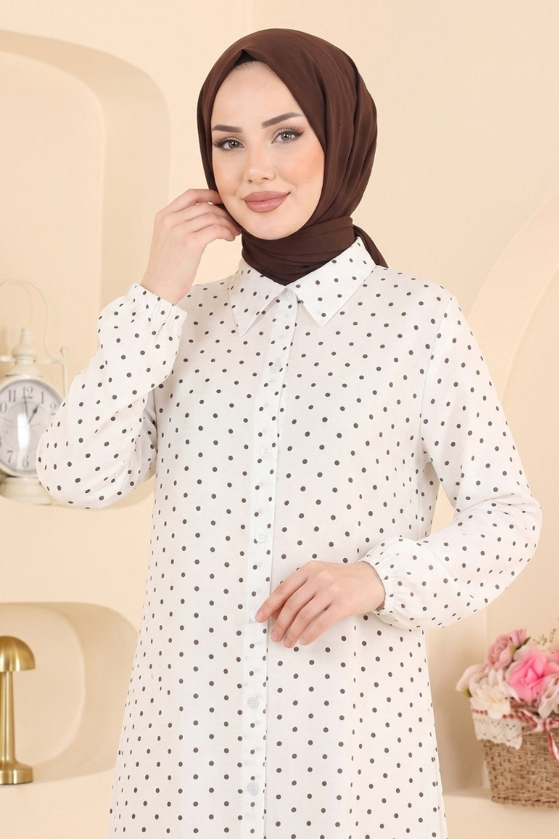 Shirt-Collar Woven Tunic - Ecru