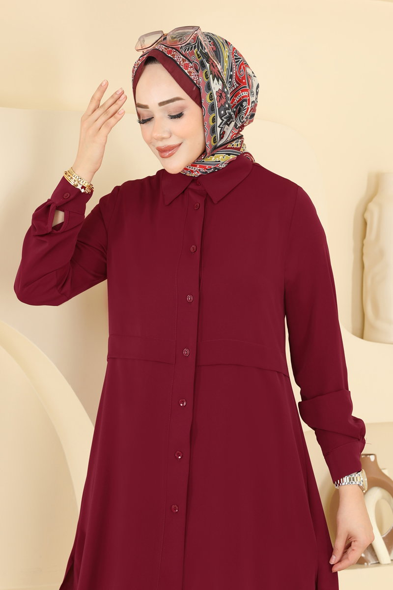 Shirt-Collar Two-Piece Button Set - Burgundy