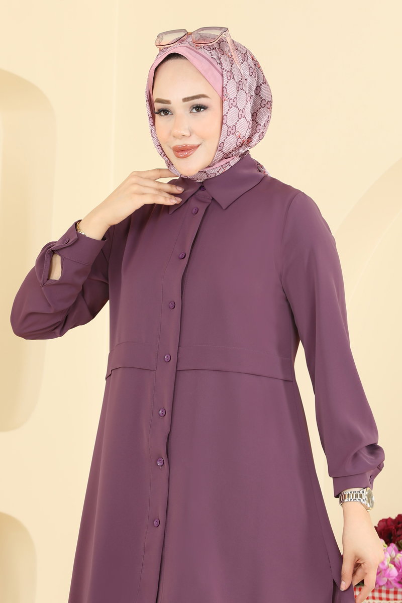 Shirt-Collar Two-Piece Button Set - Dark Lilac