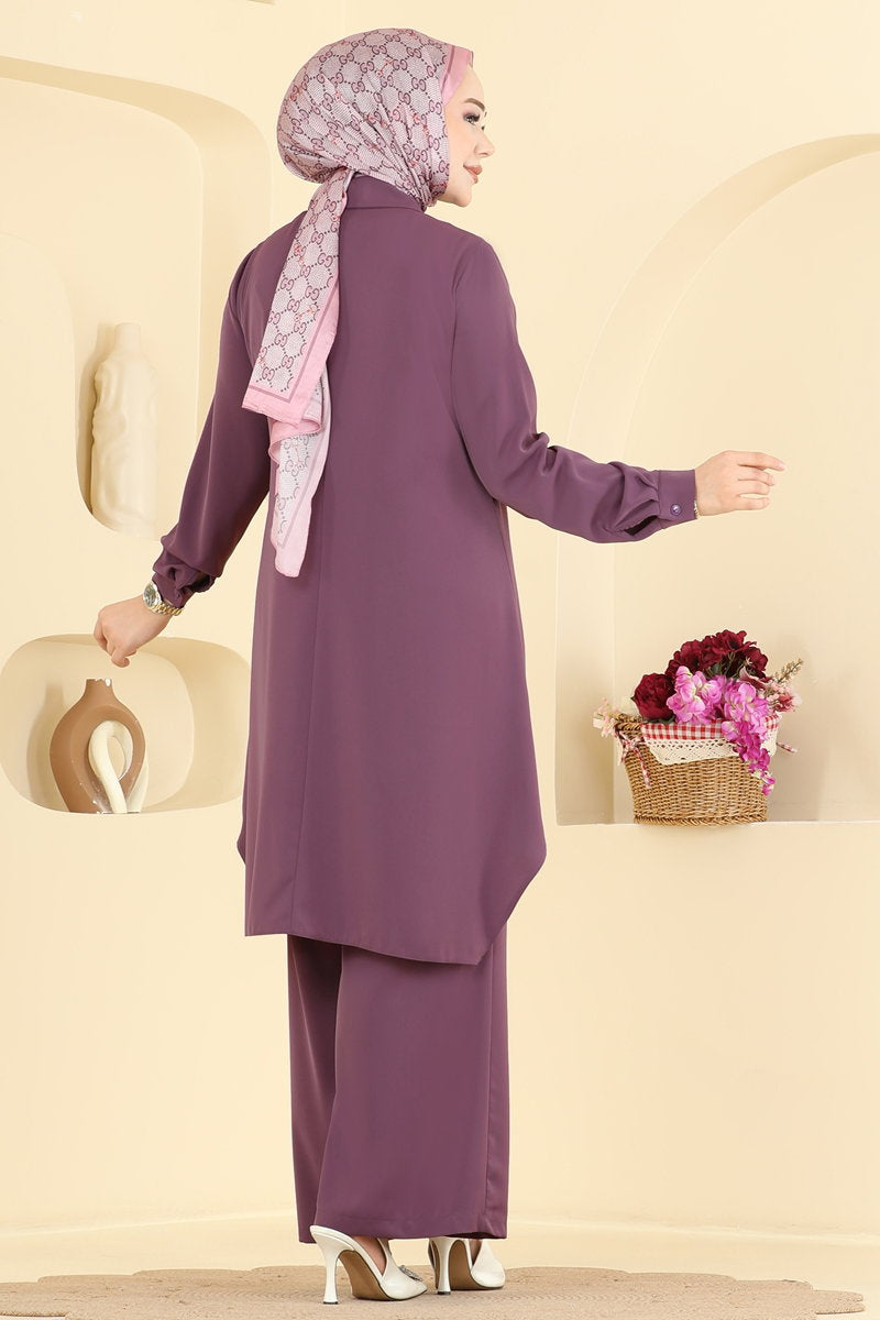 Shirt-Collar Two-Piece Button Set - Dark Lilac