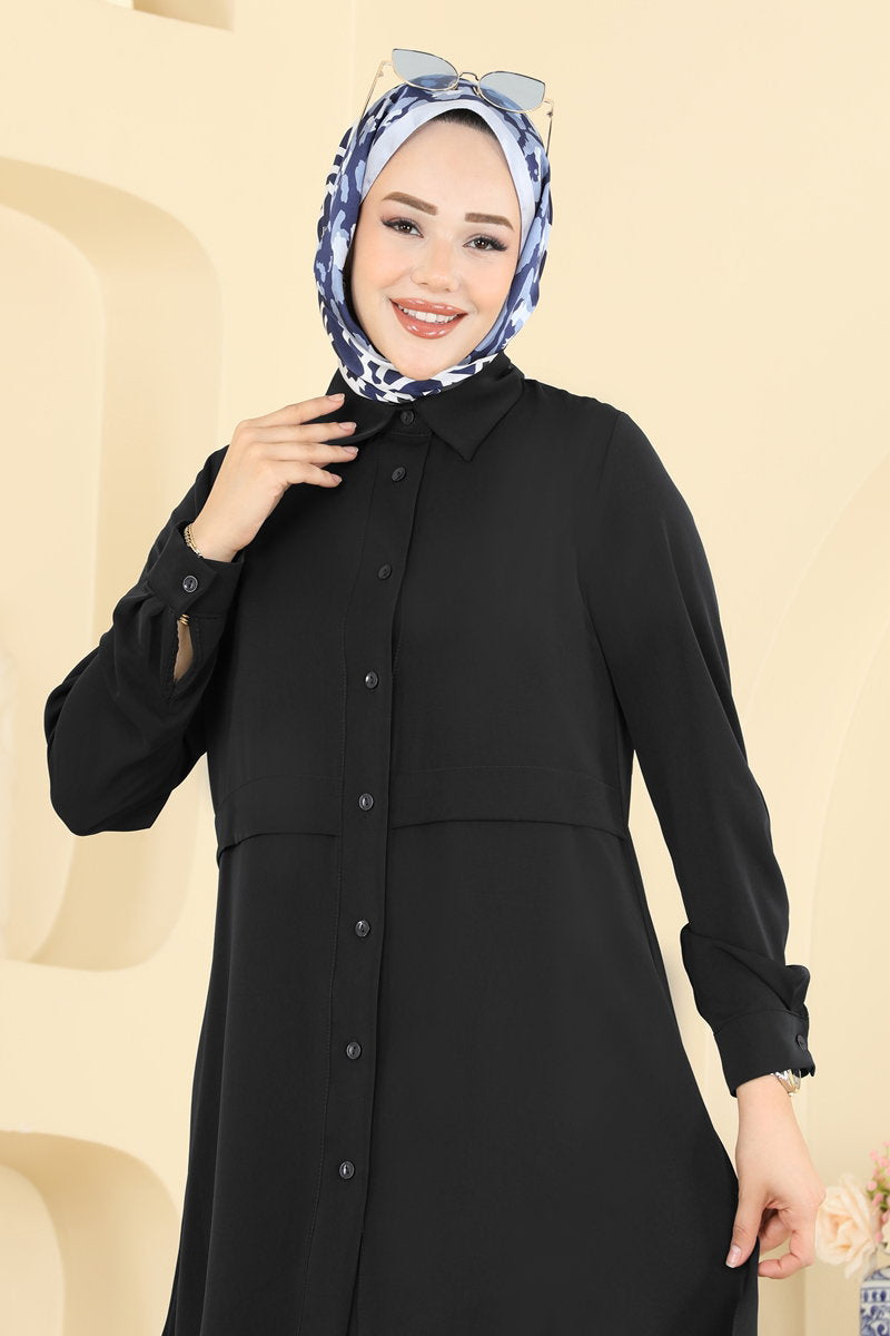 Shirt-Collar Two-Piece Button Set - Black