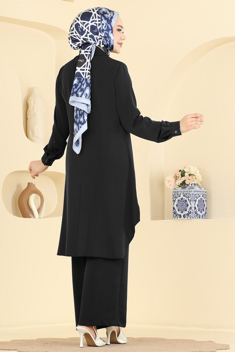 Shirt-Collar Two-Piece Button Set - Black