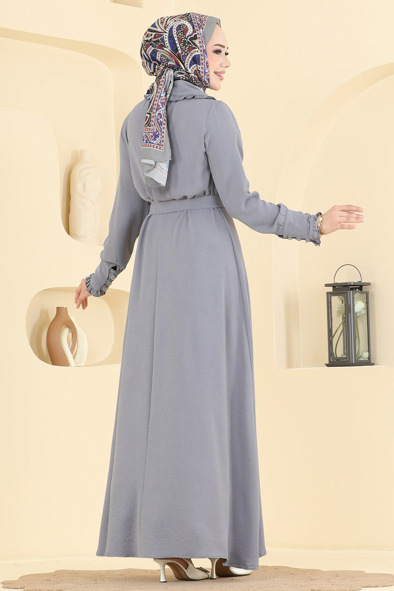Elegant Shirt-Collar Aerobin Dress - Grey