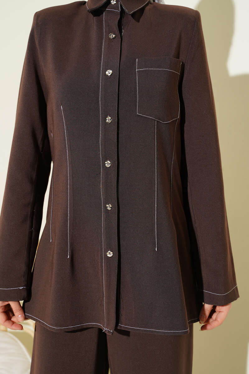Shirt-Collar Set with Single Pocket - Brown