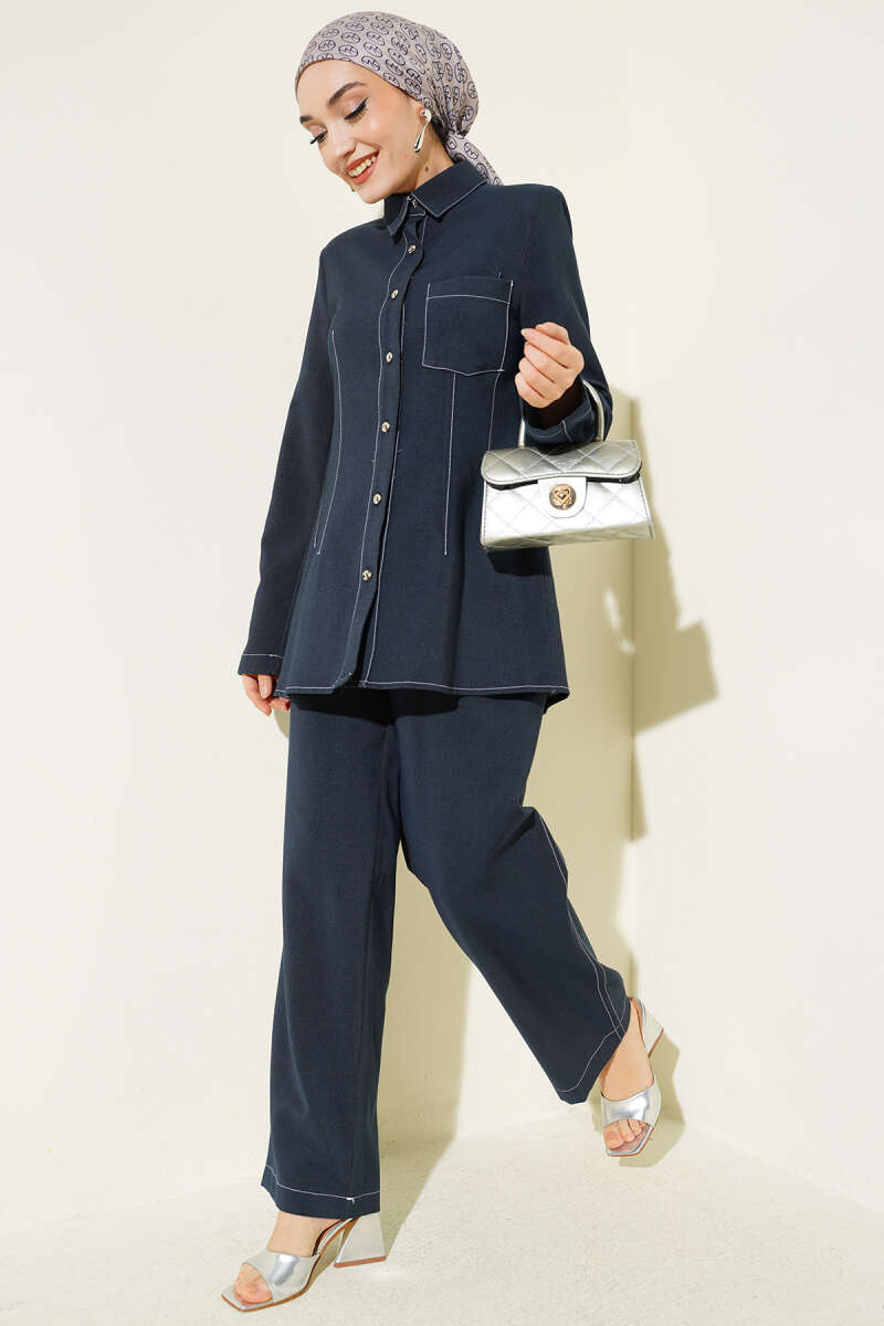 Shirt-Collar Set with Single Pocket - Navy