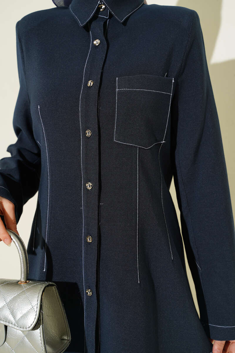 Shirt-Collar Set with Single Pocket - Navy