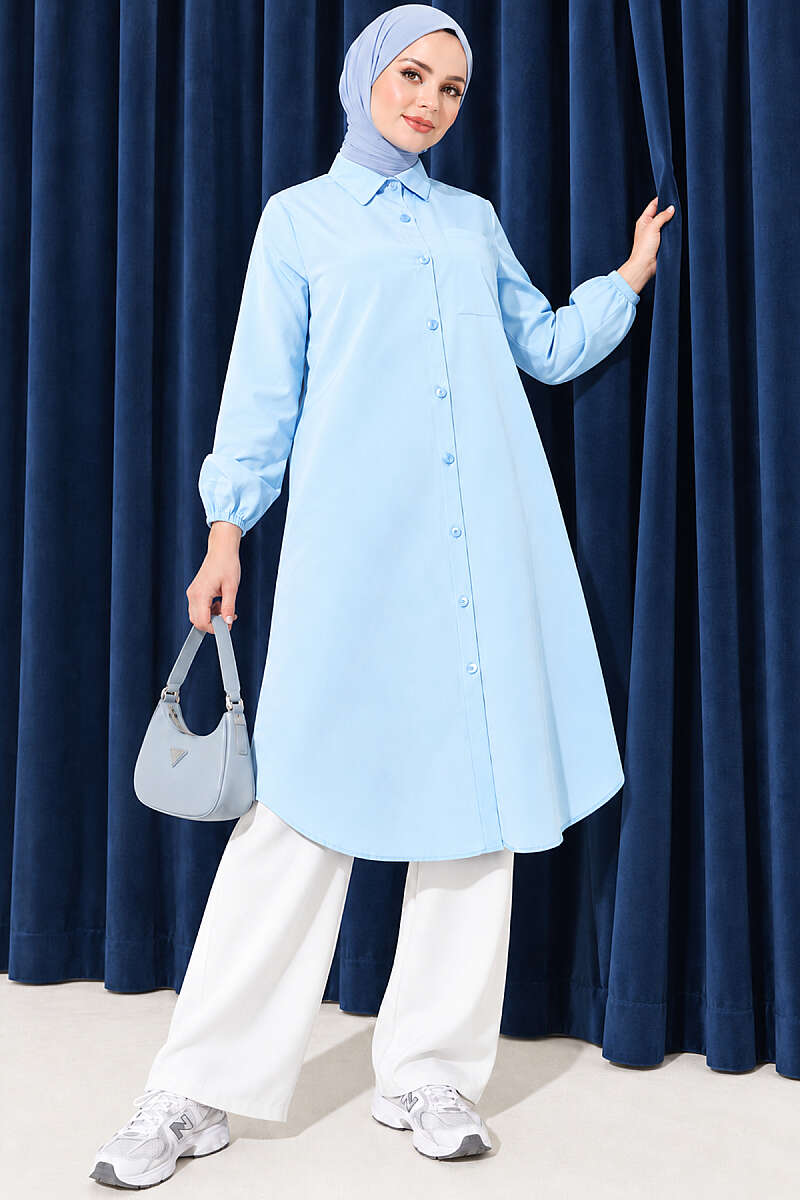 Long Single-Pocket Shirt - Light Blue