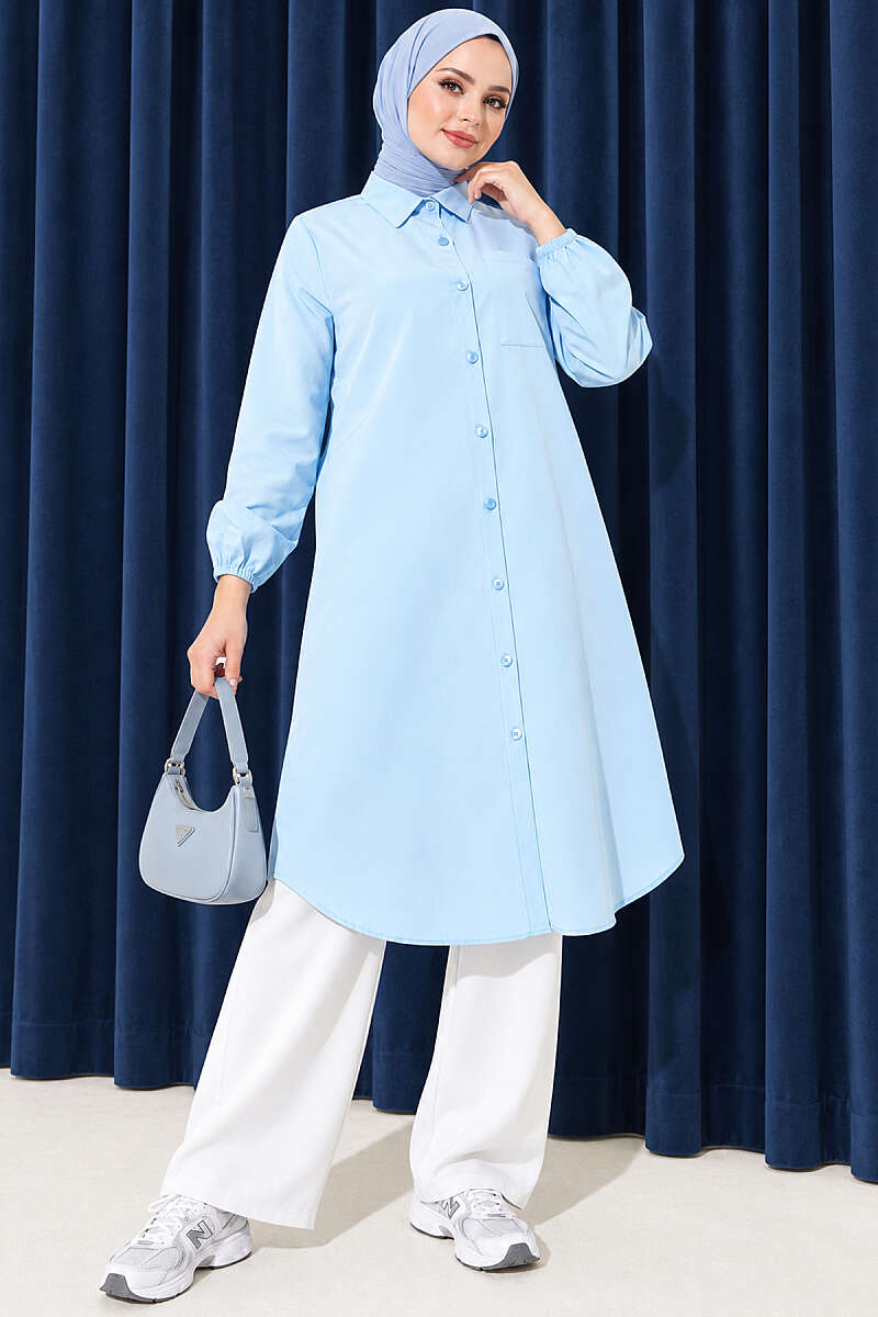Long Single-Pocket Shirt - Light Blue