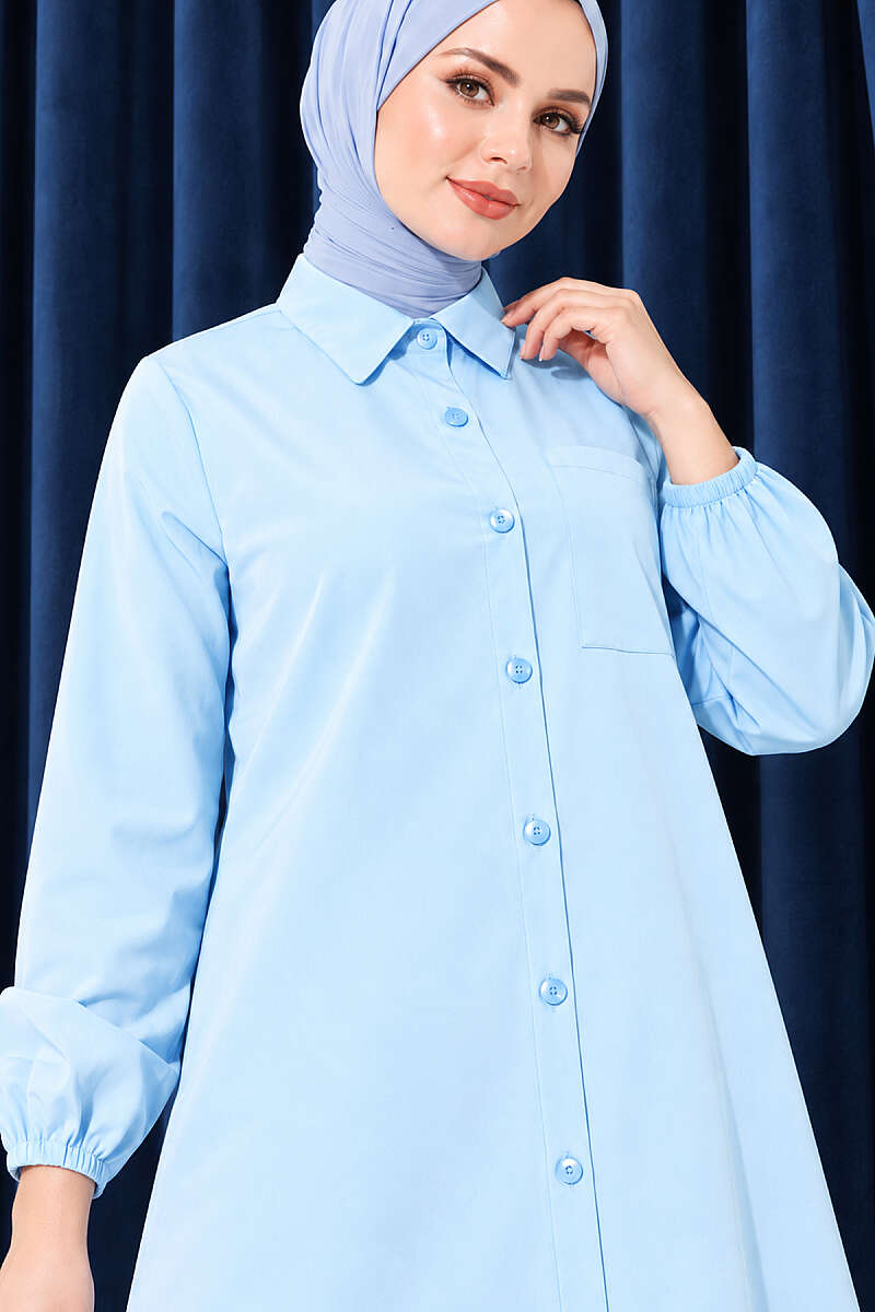 Long Single-Pocket Shirt - Light Blue