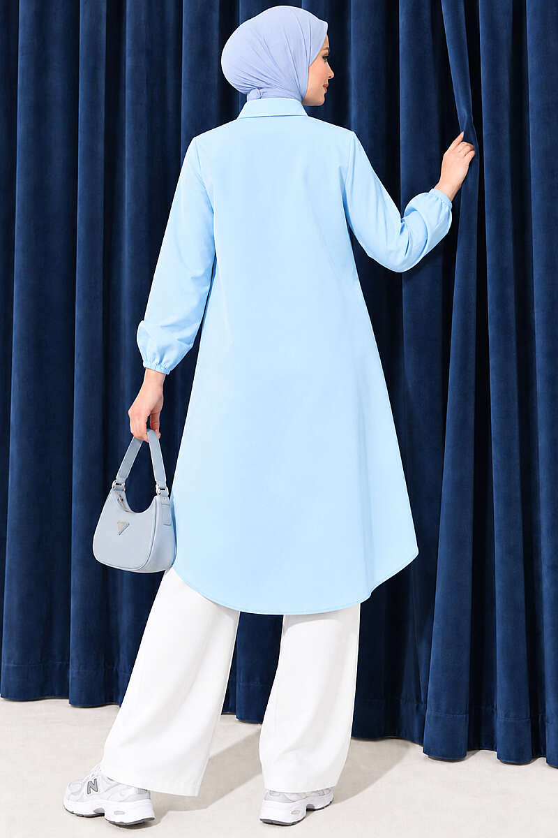 Long Single-Pocket Shirt - Light Blue
