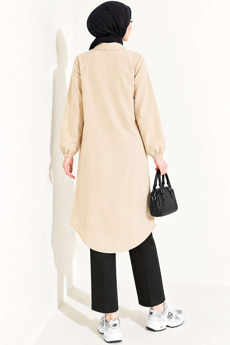 Long Single-Pocket Shirt - Beige