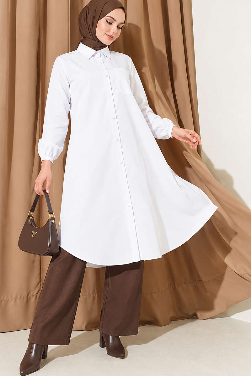 Long Single-Pocket Shirt - White