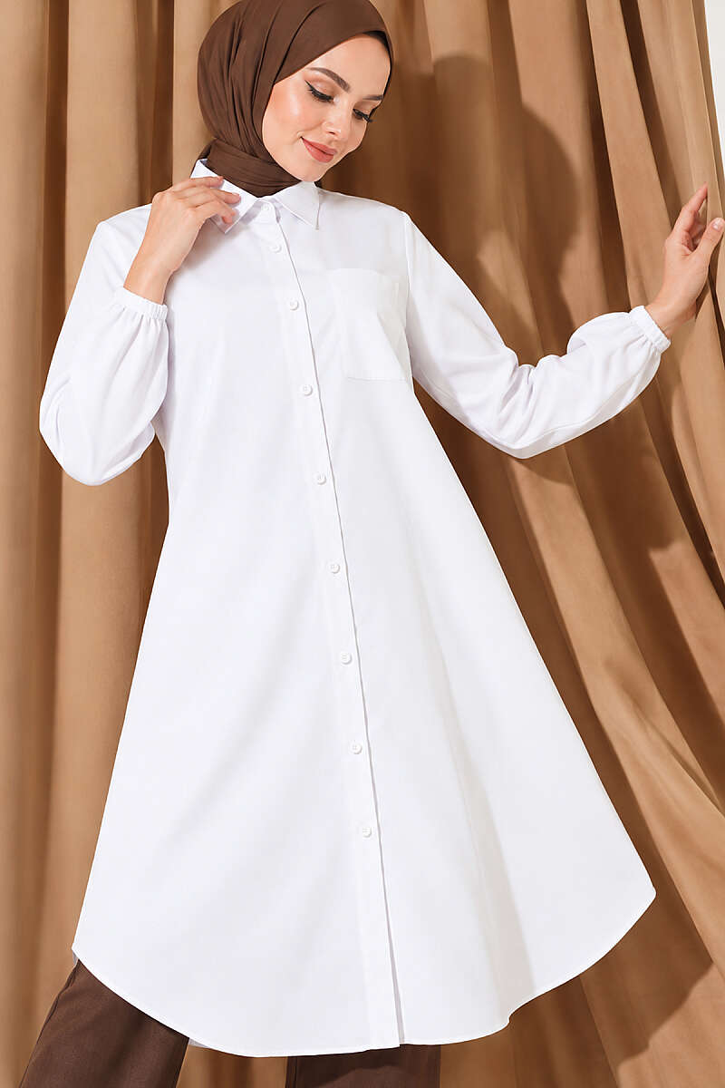 Long Single-Pocket Shirt - White