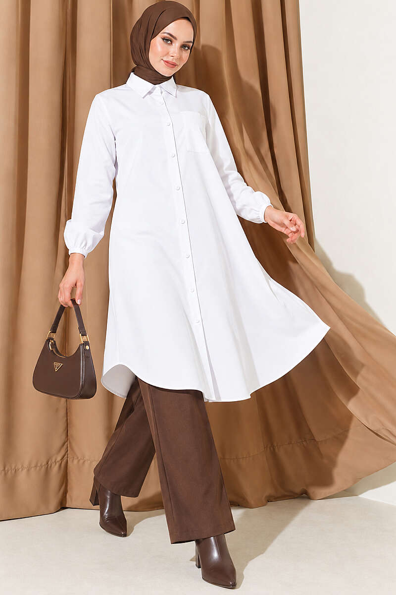 Long Single-Pocket Shirt - White