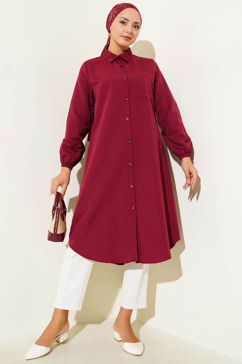 Long Single-Pocket Shirt - Burgundy