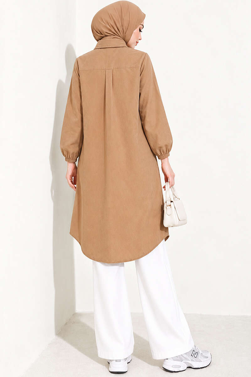 Long Single-Pocket Shirt - Camel