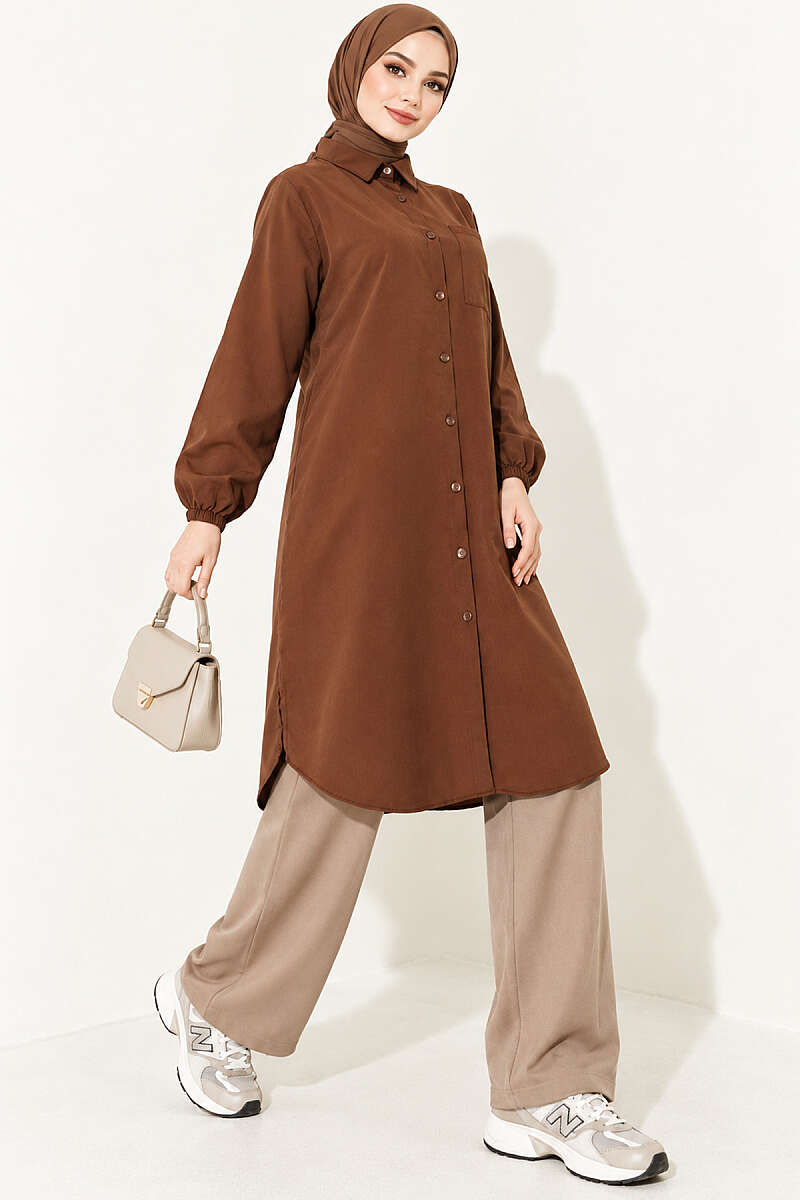 Long Single-Pocket Shirt - Brown