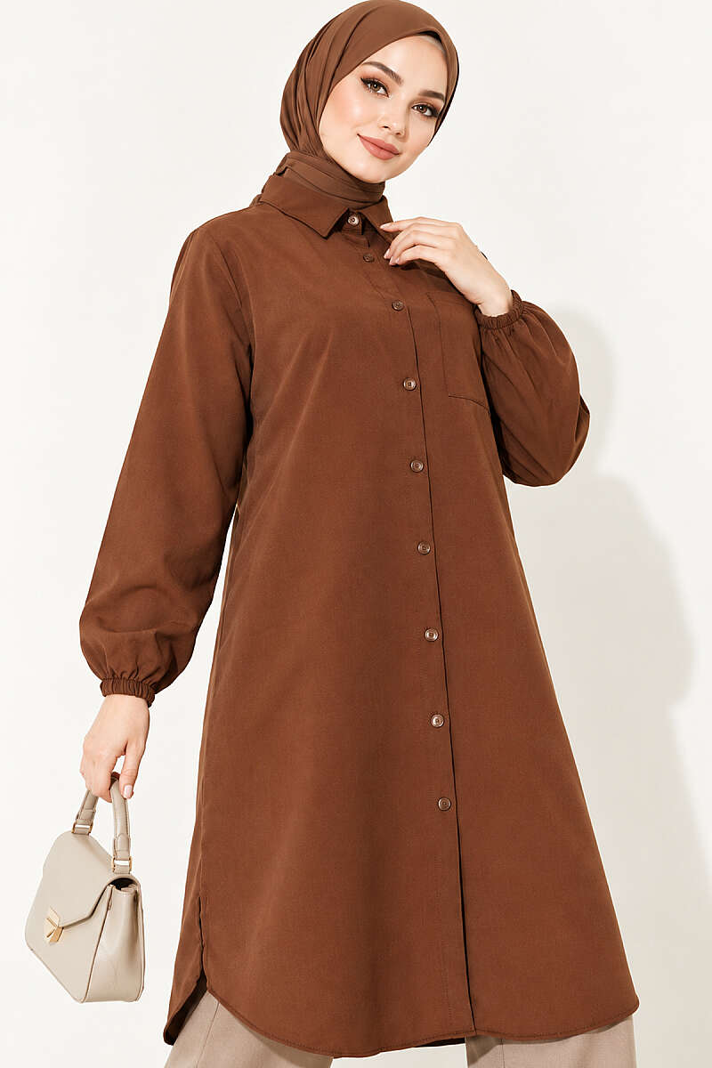 Long Single-Pocket Shirt - Brown