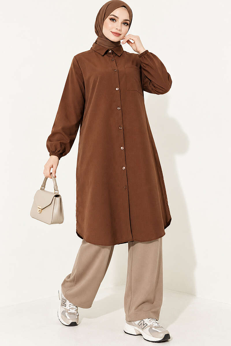 Long Single-Pocket Shirt - Brown
