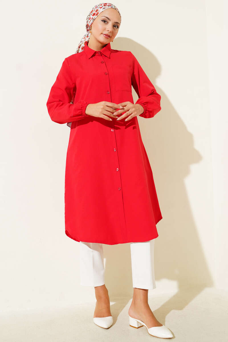 Long Single-Pocket Shirt - Red