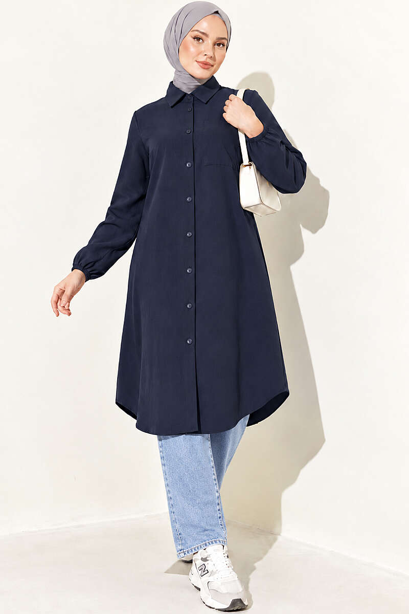 Long Single-Pocket Shirt - Navy