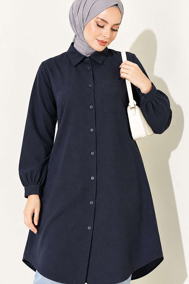 Long Single-Pocket Shirt - Navy
