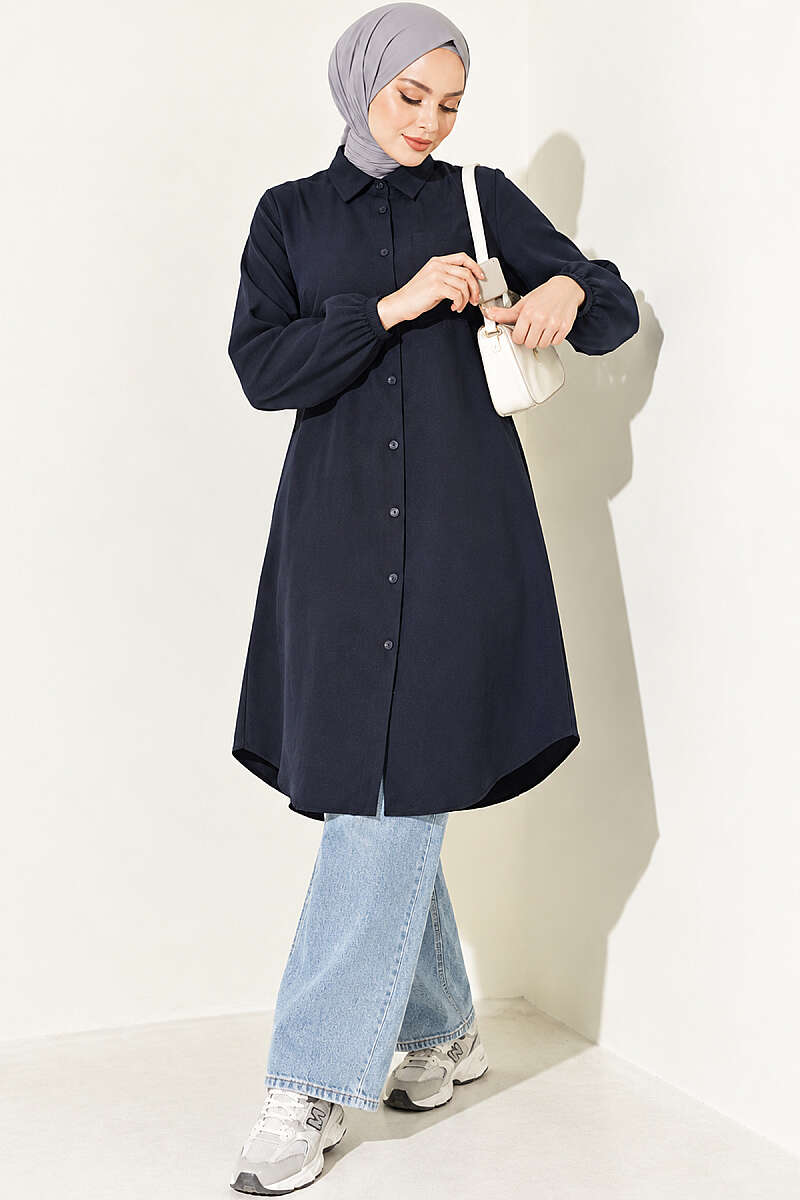 Long Single-Pocket Shirt - Navy