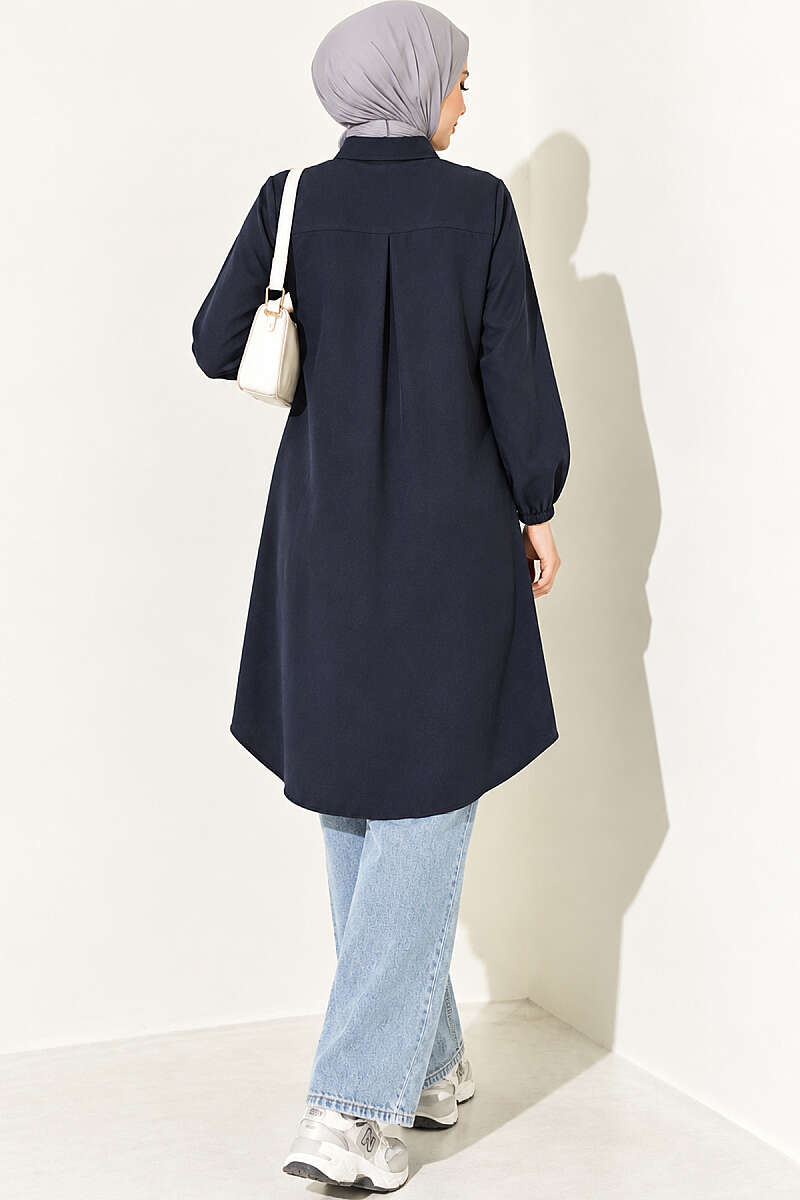 Long Single-Pocket Shirt - Navy