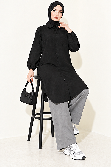 Long Single-Pocket Shirt - Black