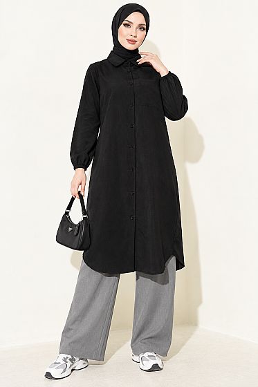 Long Single-Pocket Shirt - Black